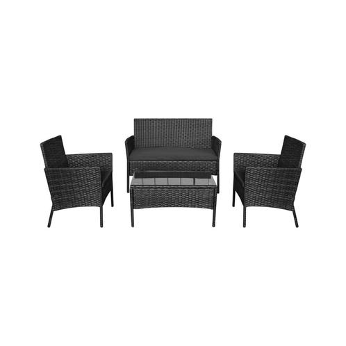 Teesa Rose 4-delige Rattan Tuin Loungeset Zwart - Meubelset, Tuin en Terras, Tuinsets en Loungesets, Ophalen of Verzenden