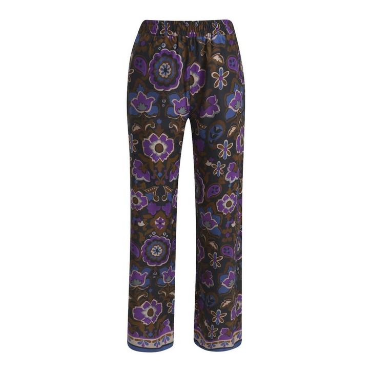 Milano Italy • broek met paarse bloemen • 36, Kleding | Dames, Broeken en Pantalons, Zwart, Nieuw, Maat 36 (S), Verzenden
