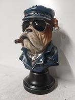 Beeld, English bulldog biker blue - 36 cm - hoogwaardig