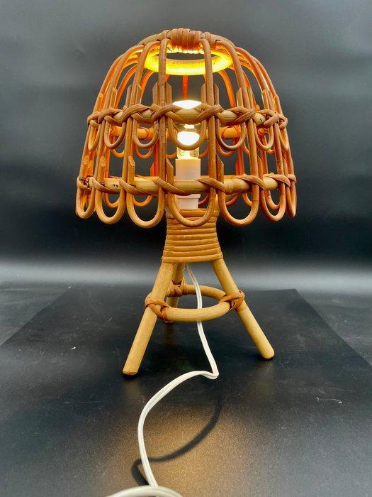 Lamp - Vintage tripode tafellamp van rotan en bamboe,, Antiek en Kunst, Kunst | Designobjecten