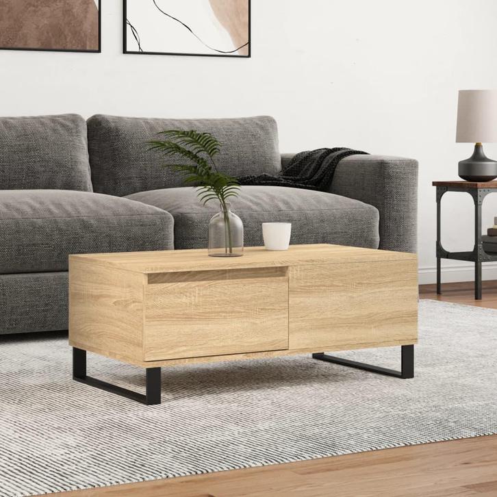 vidaXL Salontafel 90x50x36,5 cm bewerkt hout sonoma, Huis en Inrichting, Tafels | Salontafels, 50 tot 100 cm, Nieuw, Overige houtsoorten