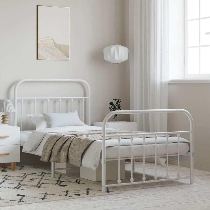vidaXL Bedframe met hoofd- en voeteneinde metaal wit 100x190, Huis en Inrichting, Slaapkamer | Bedden, 100 cm, 190 cm of minder