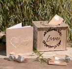 2-delige set met moneybox en gastenboek Natural hout en jute, Nieuw, Feestartikel, Geboorte of Huwelijk, Verzenden