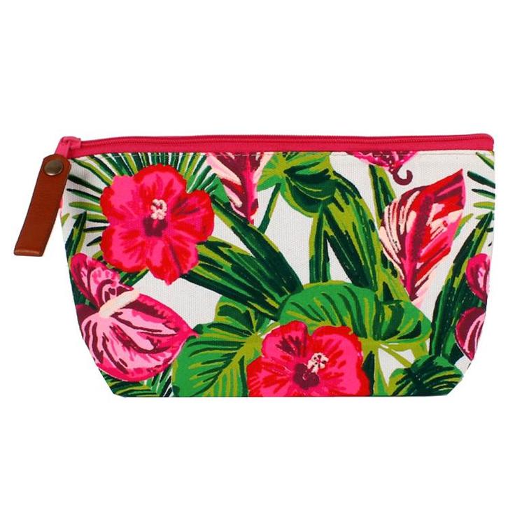 Make-up Tasje Wit met Roze Chinese Roos en Groene Blaadjes -, Sieraden, Tassen en Uiterlijk, Toilettassen, Nieuw, Ophalen of Verzenden