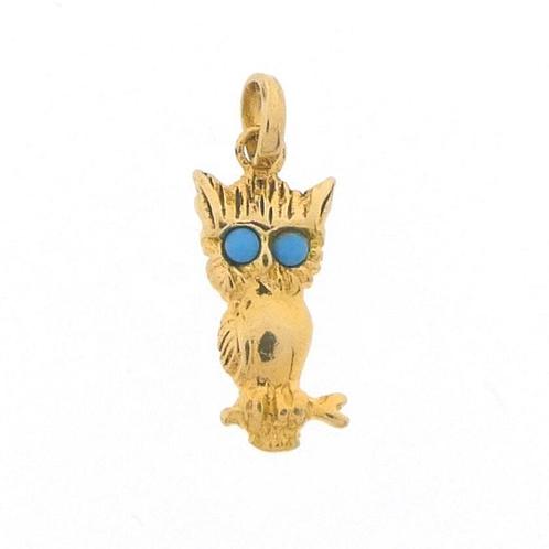 Gouden hanger van een uil met turquoise ogen (uniek) (uniek), Sieraden, Tassen en Uiterlijk, Bedels, Gebruikt, Overige merken