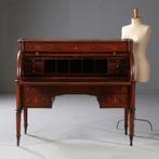 Groot chique mahonie Cilinderbureau ±1860 prachtig ingelegd.