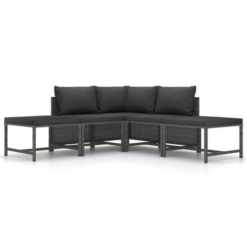 vidaXL 5-delige Loungeset met kussens poly rattan grijs, Tuin en Terras, Tuinsets en Loungesets, Loungeset, Nieuw, Textileen, Verzenden