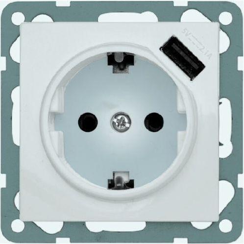 PEHA BADORA 1V wandcontactdoos met USB 2.1A Levend wit D, Doe-het-zelf en Verbouw, Elektra en Kabels, Nieuw, Ophalen of Verzenden