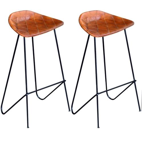 vidaXL Barstoelen 2 st echt leer zwart en bruin, Huis en Inrichting, Barkrukken, Nieuw, Verzenden