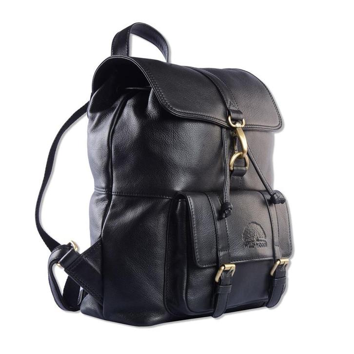 WILD WOODS Leren Unisex Wandel Rugzak met Voorvak - Zwart, Sieraden, Tassen en Uiterlijk, Tassen | Rugtassen, Nieuw, Overige merken
