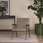 Grijze leren industriële retro fauteuil - Vintage leer Stone, Nieuw, Ophalen of Verzenden, Industrieel, 50 tot 75 cm