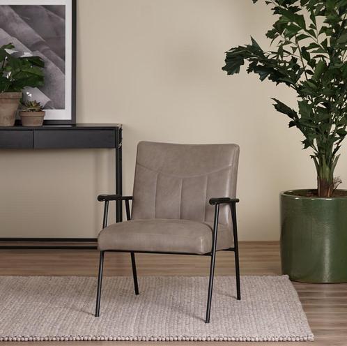 Grijze leren industriële retro fauteuil - Vintage leer Stone, Huis en Inrichting, Fauteuils, 50 tot 75 cm, 75 tot 100 cm, Nieuw