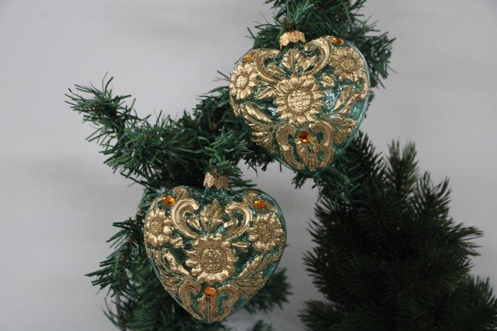 Kerstballen Barock hart kerstornament met goud (2) - Glas, Diversen, Kerst