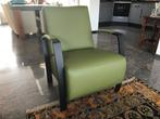 Leren fauteuil met stalen frame - groen leer - Echt leer, In, Huis en Inrichting, Fauteuils, Nieuw, Ophalen of Verzenden, Industrieel