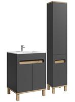 Badplaats Badkamermeubelset Set Otero 60cm - Grijs met Eiken, Huis en Inrichting, Badkamer | Badkamermeubels, Verzenden, Nieuw