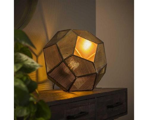 Tafellamp punched hexagon - Antiek koper finish, Huis en Inrichting, Lampen | Tafellampen, Nieuw, Ophalen of Verzenden
