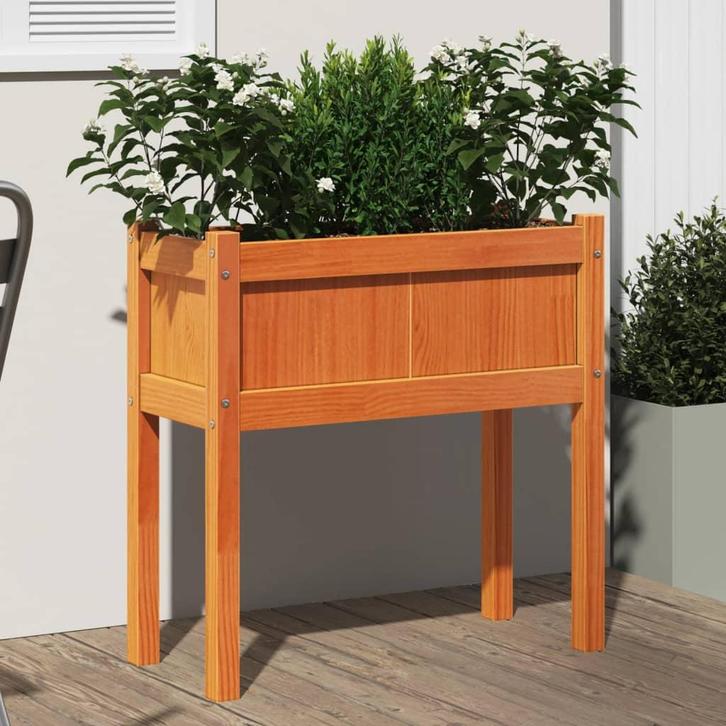 vidaXL Plantenbak met poten 70x31x70 cm grenenhout wasbruin, Tuin en Terras, Bloembakken en Plantenbakken, 60 tot 100 cm, Nieuw