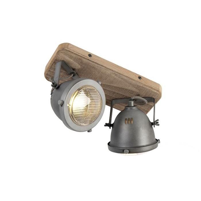 Industriële smart spot grijs met hout incl. 2 WiFi GU10 -, Huis en Inrichting, Lampen | Spots, Nieuw, Verzenden