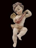 Snijwerk, Holzfigur - farbiger Engel mit Mandoline -, Antiek en Kunst