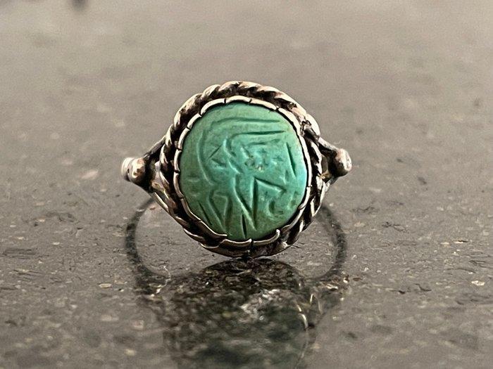 Zilver, Islamitische turkooisring gegraveerd met oud-achtige, Antiek en Kunst, Kunst | Niet-Westerse kunst