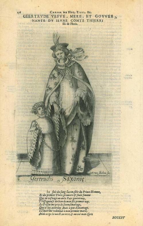 Portrait of Gertrude of Saxony, Antiek en Kunst, Kunst | Etsen en Gravures