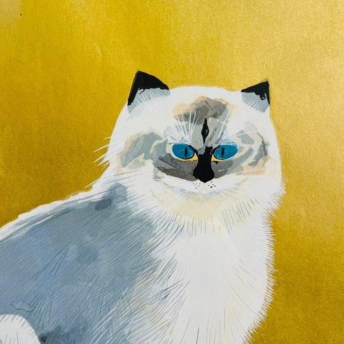 Zilver Tabby - houtsnede -  Okumura Togyu (1889–1990), Antiek en Kunst, Antiek | Overige Antiek