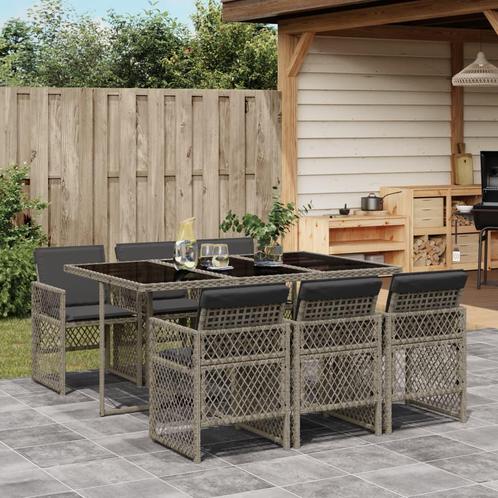 vidaXL 7-delige Tuinset met kussens poly rattan grijs, Tuin en Terras, Tuinsets en Loungesets, Tuinset, Nieuw, 6 zitplaatsen, Rotan