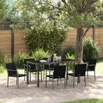 vidaXL 7-Delige Tuin Eethoek met Kussens - Zwart Poly Riet, Verzenden, Nieuw, Rotan