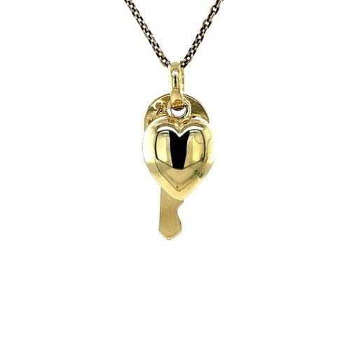 Gouden vintage hart met sleutel hanger 14 krt, Sieraden, Tassen en Uiterlijk, Kettinghangers, Nieuw, Ophalen of Verzenden