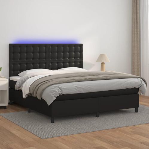 vidaXL Boxspring met matras en LED kunstleer zwart 180x200, Huis en Inrichting, Slaapkamer | Bedden, 80 cm, 200 cm, Zwart, Eenpersoons