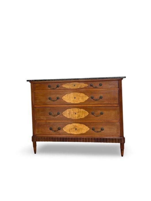 Ladekast - Walnoot, Hout, Messing, Marmer, Antiek en Kunst, Curiosa en Brocante