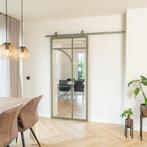 Stalen Schuifdeur - Olijfgroen - 5 Vlaks rond - Helder glas, Doe-het-zelf en Verbouw, Kozijnen en Schuifpuien, 75 tot 150 cm, Nieuw