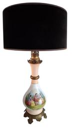 Tafellamp - Porselein, Messing - Romantische genrescène, Antiek en Kunst, Curiosa en Brocante