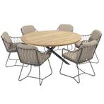 Prego Prado dining tuinset 160 cm rond 7 delig taupe teak, Tuin en Terras, Tuinsets en Loungesets, Ophalen of Verzenden, Nieuw