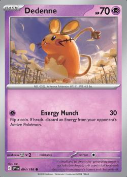Dedenne 095/198 reverse holo Scarlet en Violet, Hobby en Vrije tijd, Verzamelkaartspellen | Pokémon, Losse kaart, Nieuw, Foil