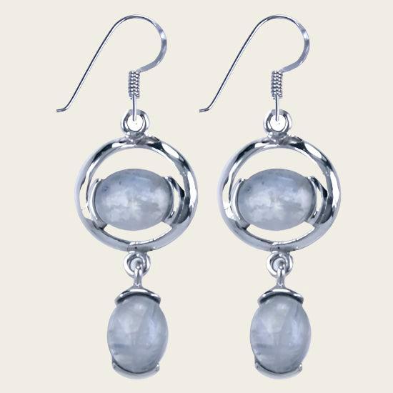 Zilveren Oorhanger Duo met maansteen edelsteen, Sieraden, Tassen en Uiterlijk, Antieke sieraden, Verzenden