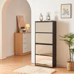 Schoenenkast Lund met 4 kleppen spiegeldeuren zwart 134x60x2, Huis en Inrichting, Verzenden, Nieuw