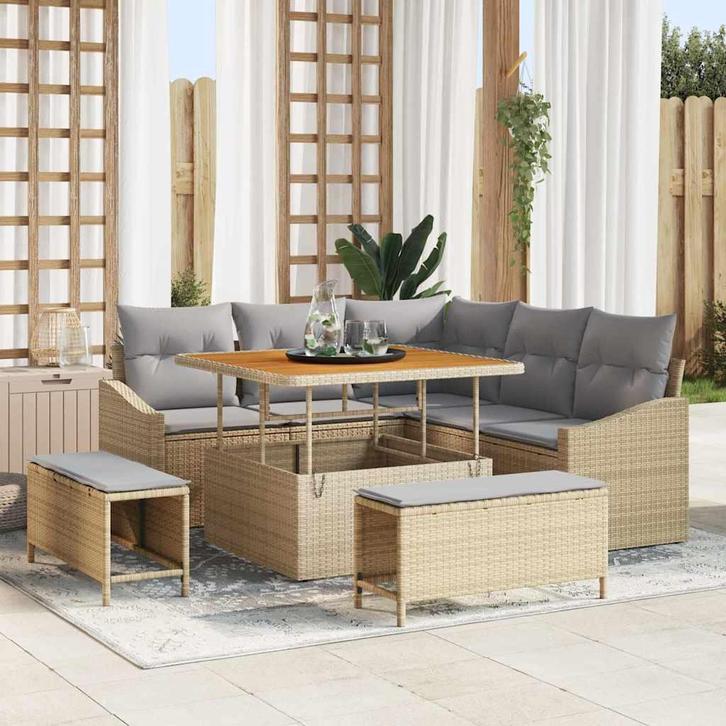 vidaXL Tuin Sofa Set met kussen 8 pcs Beige Poly riet, Tuin en Terras, Tuinsets en Loungesets, Nieuw, Rotan, Verzenden