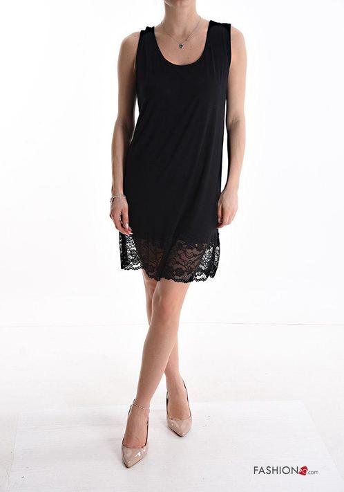 Elastische onderjurk in ZWART, met kant en viscose,, Kleding | Dames, Jurken