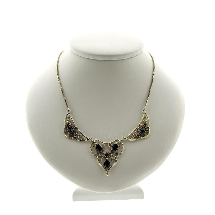 Antiek gouden collier met granaat (Ketting), Sieraden, Tassen en Uiterlijk, Kettingen, Overige kleuren, Gebruikt, Met edelsteen