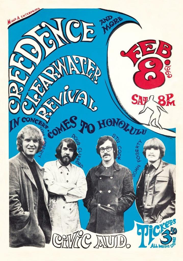 Posters - Poster Creedence Clearwater Revival - Civic Aud, Verzamelen, Muziek, Artiesten en Beroemdheden, Zo goed als nieuw, Verzenden