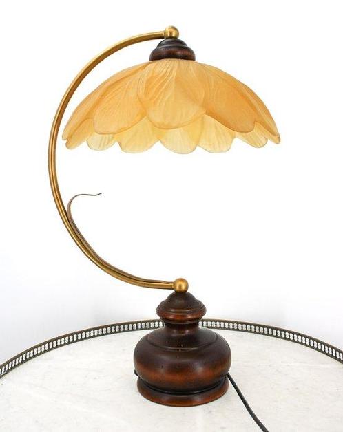 Grande lampe Cottagecore Marguerite en pâte de verre et bois, Antiek en Kunst, Curiosa en Brocante