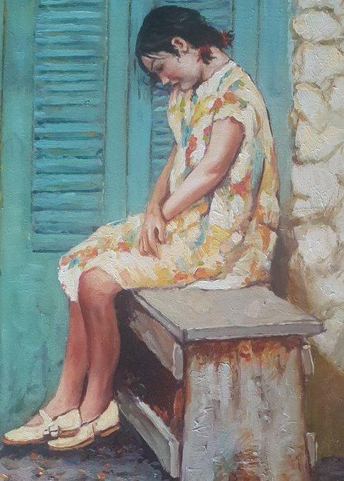 A. Grossi (XX) - Bambina, Antiek en Kunst, Kunst | Schilderijen | Klassiek