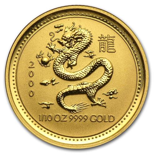 Gouden Lunar I - 1/10 oz 2000 Year of the Dragon, Postzegels en Munten, Munten | Oceanië, Losse munt, Goud, Verzenden