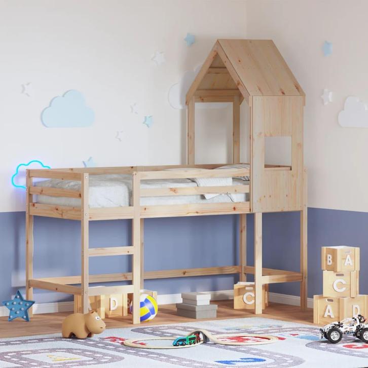 vidaXL Halfhoogslaper met ladder en bedhuis grenenhout, Huis en Inrichting, Slaapkamer | Bedden, 90 cm, 190 cm of minder, Bruin