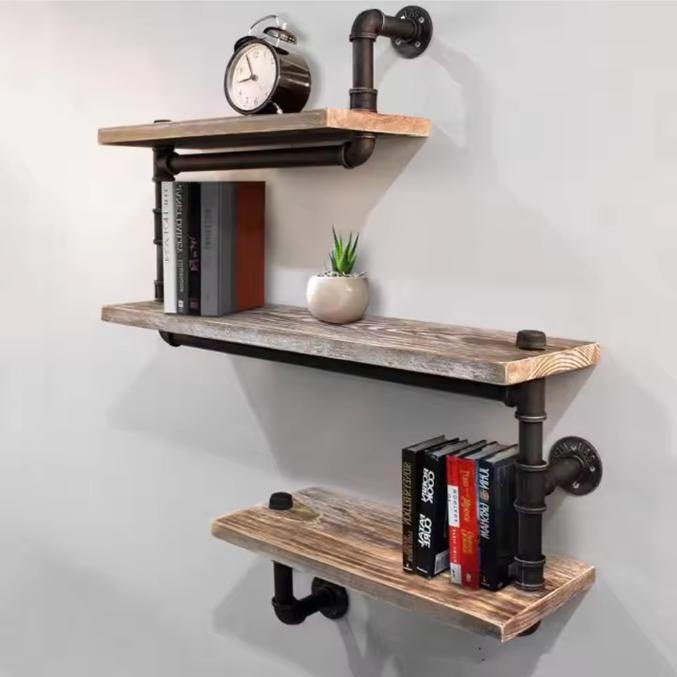 Wandplank Industrieel – 3 Lagen Massief Hout en Metaal, Huis en Inrichting, Kasten | Wandmeubels, Nieuw, Verzenden