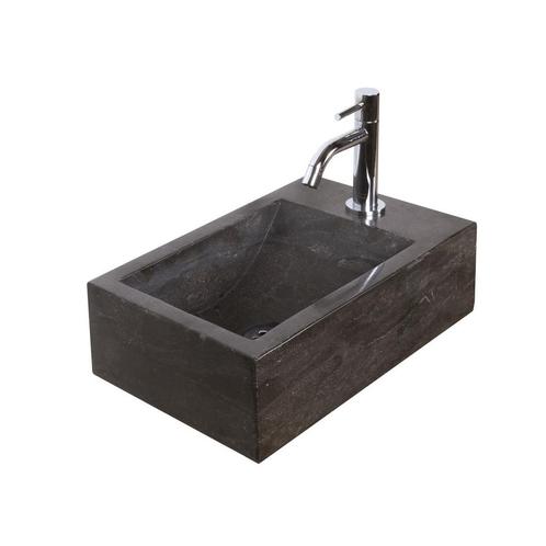 Fonteinset Natuursteen Nera 40x23x11 cm (kraangat rechts), Doe-het-zelf en Verbouw, Sanitair, Overige typen, Nieuw, Chroom, Ophalen of Verzenden