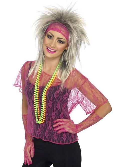 Kanten set 80s neon pink, Kleding | Dames, Carnavalskleding en Feestkleding, Nieuw, Ophalen of Verzenden