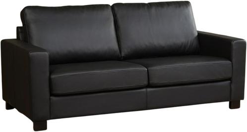 Zwarte leren moderne 2.5-zitsbank - poot hout bruin - Toledo, Huis en Inrichting, Banken | Bankstellen, 150 tot 200 cm, 75 tot 100 cm