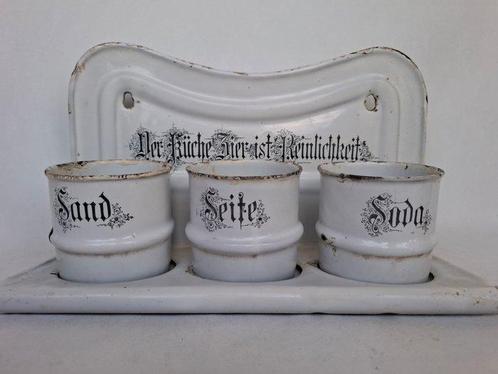 Kookpottenset (4) - Emaille - Emaille keukenrek, Antiek en Kunst, Antiek | Keukenbenodigdheden